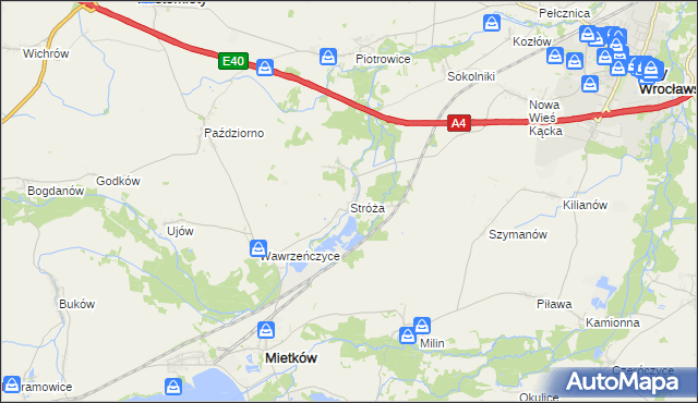 mapa Stróża gmina Mietków, Stróża gmina Mietków na mapie Targeo