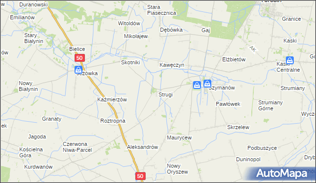 mapa Strugi gmina Teresin, Strugi gmina Teresin na mapie Targeo