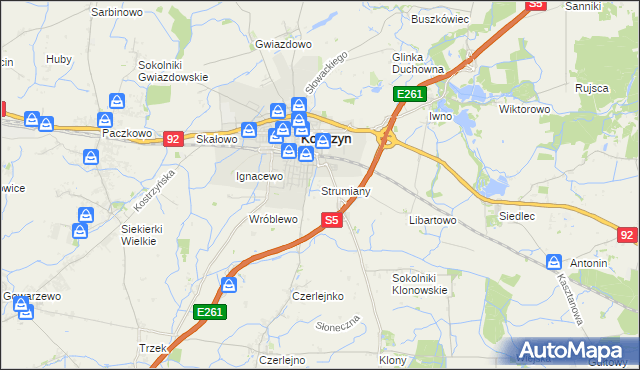 mapa Strumiany gmina Kostrzyn, Strumiany gmina Kostrzyn na mapie Targeo