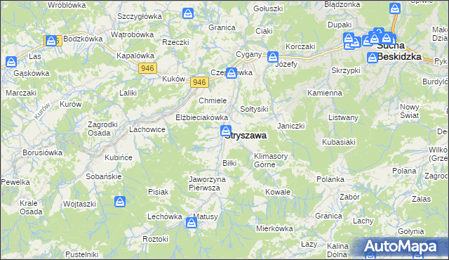 mapa Stryszawa, Stryszawa na mapie Targeo