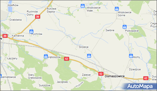 mapa Strzelce gmina Domaszowice, Strzelce gmina Domaszowice na mapie Targeo