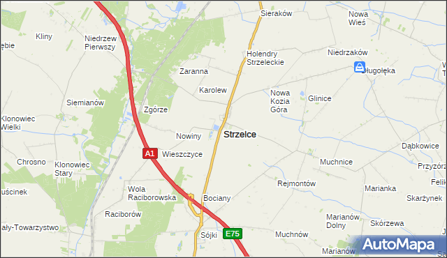 mapa Strzelce powiat kutnowski, Strzelce powiat kutnowski na mapie Targeo