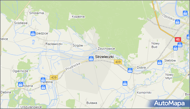 mapa Strzeleczki, Strzeleczki na mapie Targeo