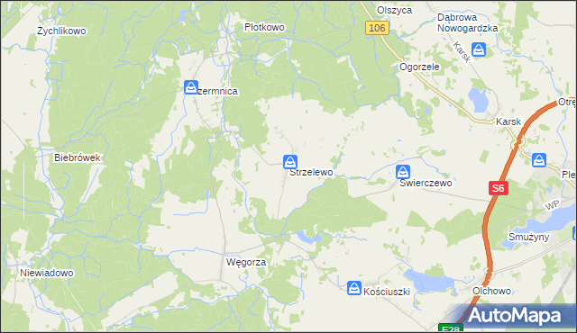 mapa Strzelewo gmina Nowogard, Strzelewo gmina Nowogard na mapie Targeo