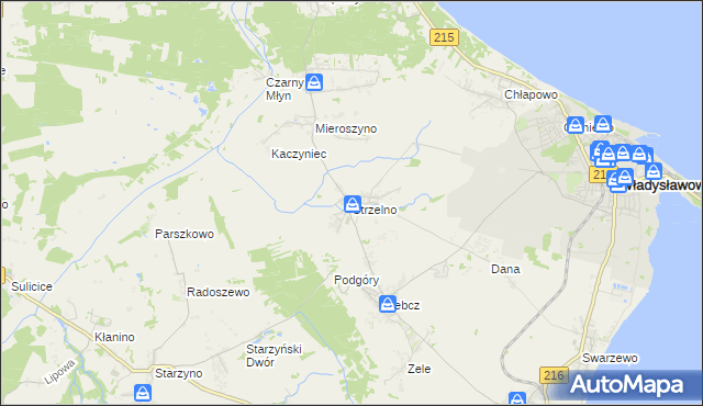 mapa Strzelno gmina Puck, Strzelno gmina Puck na mapie Targeo