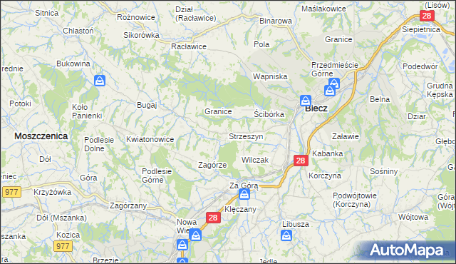mapa Strzeszyn gmina Biecz, Strzeszyn gmina Biecz na mapie Targeo