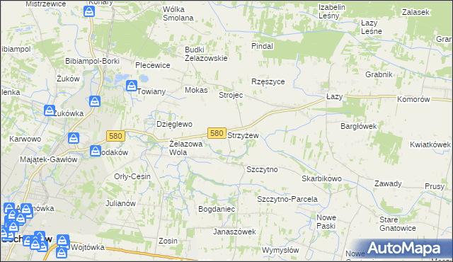 mapa Strzyżew gmina Kampinos, Strzyżew gmina Kampinos na mapie Targeo