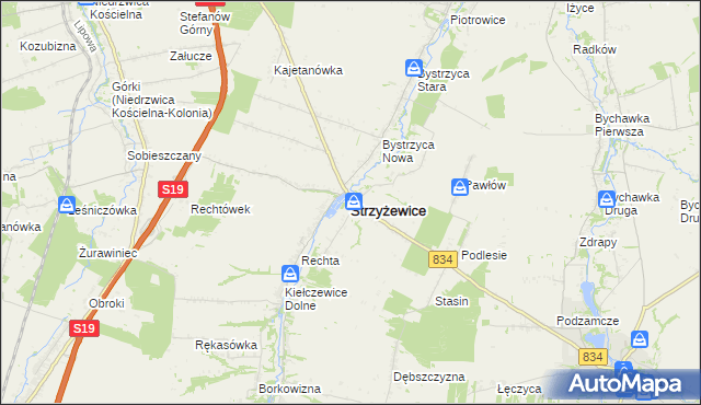 mapa Strzyżewice powiat lubelski, Strzyżewice powiat lubelski na mapie Targeo