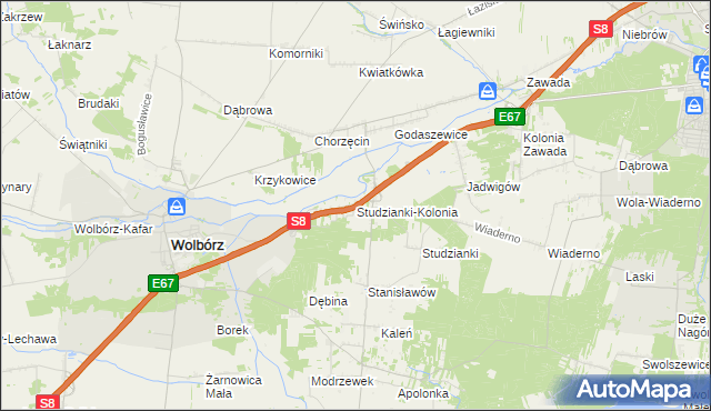 mapa Studzianki-Kolonia gmina Wolbórz, Studzianki-Kolonia gmina Wolbórz na mapie Targeo