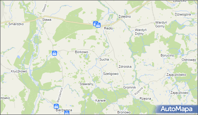 mapa Sucha gmina Połczyn-Zdrój, Sucha gmina Połczyn-Zdrój na mapie Targeo