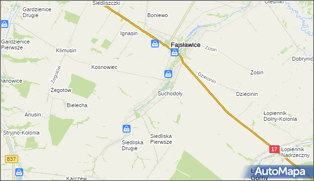mapa Suchodoły gmina Fajsławice, Suchodoły gmina Fajsławice na mapie Targeo
