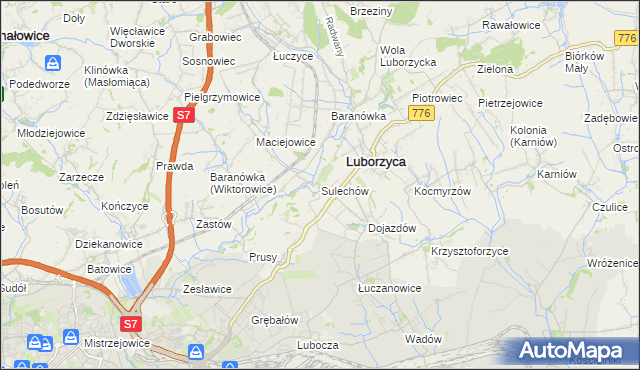 mapa Sulechów gmina Kocmyrzów-Luborzyca, Sulechów gmina Kocmyrzów-Luborzyca na mapie Targeo