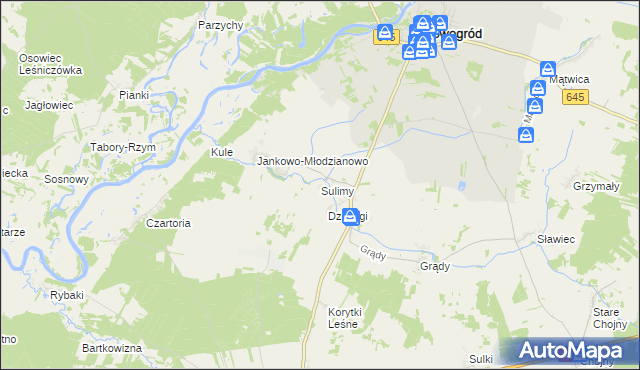 mapa Sulimy gmina Nowogród, Sulimy gmina Nowogród na mapie Targeo