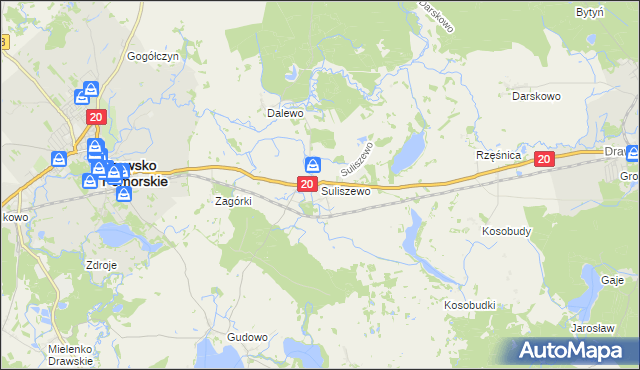 mapa Suliszewo gmina Drawsko Pomorskie, Suliszewo gmina Drawsko Pomorskie na mapie Targeo
