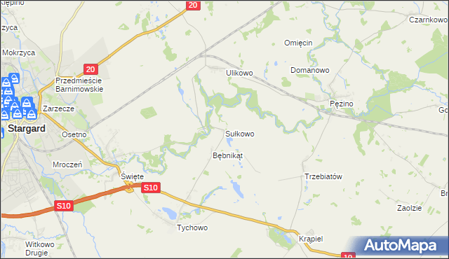 mapa Sułkowo gmina Stargard, Sułkowo gmina Stargard na mapie Targeo