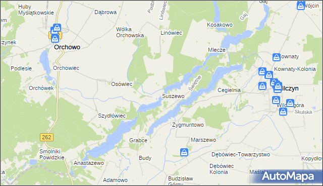 mapa Suszewo gmina Orchowo, Suszewo gmina Orchowo na mapie Targeo