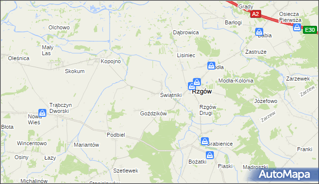 mapa Świątniki gmina Rzgów, Świątniki gmina Rzgów na mapie Targeo