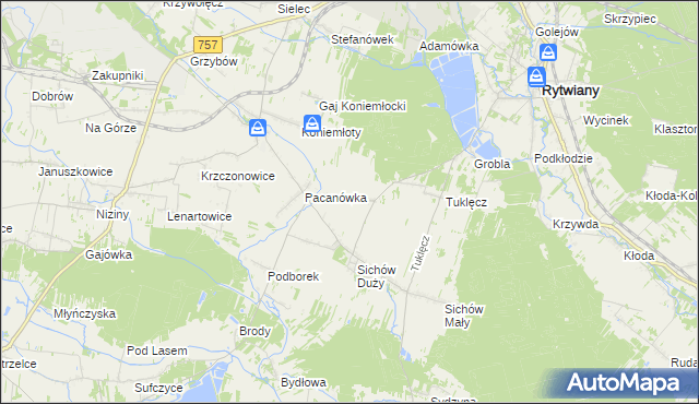 mapa Święcica gmina Rytwiany, Święcica gmina Rytwiany na mapie Targeo