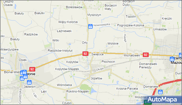 mapa Święcice gmina Ożarów Mazowiecki, Święcice gmina Ożarów Mazowiecki na mapie Targeo