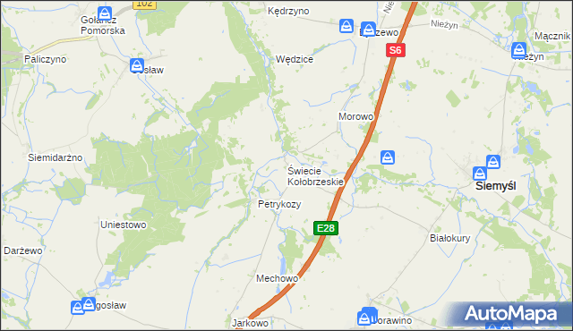 mapa Świecie Kołobrzeskie, Świecie Kołobrzeskie na mapie Targeo
