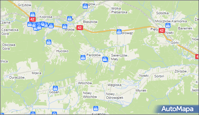 mapa Świerczów gmina Stąporków, Świerczów gmina Stąporków na mapie Targeo
