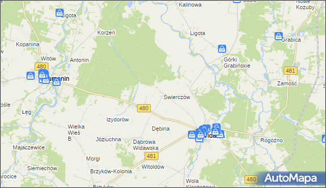 mapa Świerczów gmina Widawa, Świerczów gmina Widawa na mapie Targeo