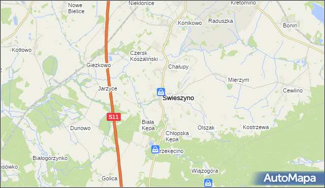 mapa Świeszyno powiat koszaliński, Świeszyno powiat koszaliński na mapie Targeo