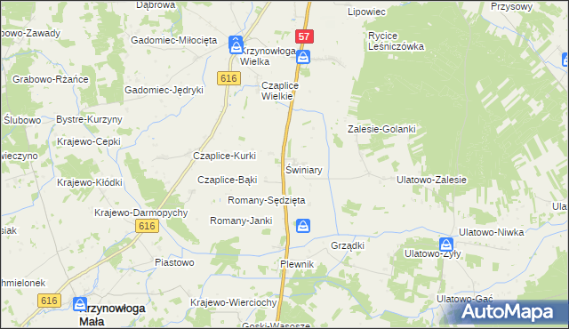 mapa Świniary gmina Krzynowłoga Mała, Świniary gmina Krzynowłoga Mała na mapie Targeo