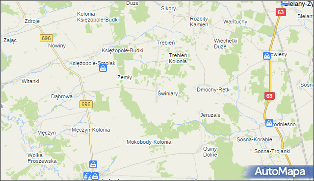 mapa Świniary gmina Mokobody, Świniary gmina Mokobody na mapie Targeo