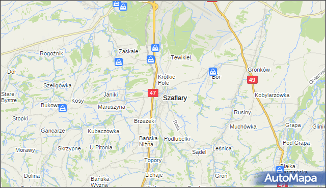 mapa Szaflary, Szaflary na mapie Targeo