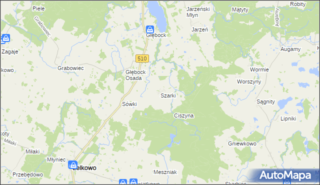 mapa Szarki gmina Lelkowo, Szarki gmina Lelkowo na mapie Targeo