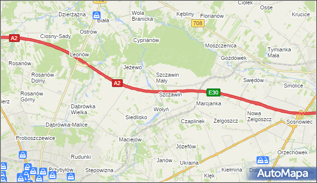 mapa Szczawin gmina Zgierz, Szczawin gmina Zgierz na mapie Targeo