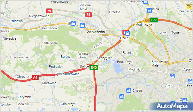 mapa Szczyglice gmina Zabierzów, Szczyglice gmina Zabierzów na mapie Targeo