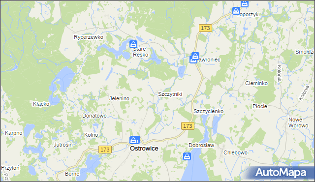 mapa Szczytniki gmina Ostrowice, Szczytniki gmina Ostrowice na mapie Targeo