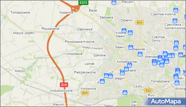mapa Szerokie gmina Konopnica, Szerokie gmina Konopnica na mapie Targeo