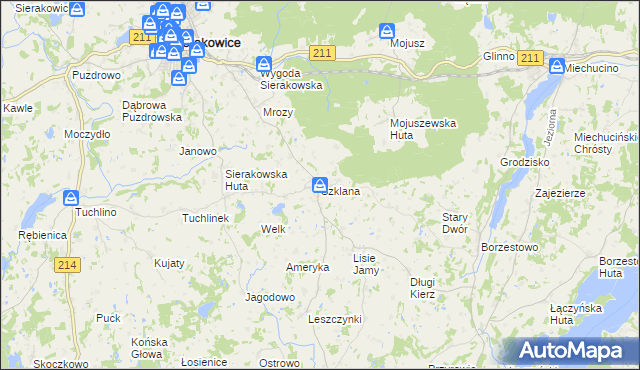 mapa Szklana gmina Sierakowice, Szklana gmina Sierakowice na mapie Targeo