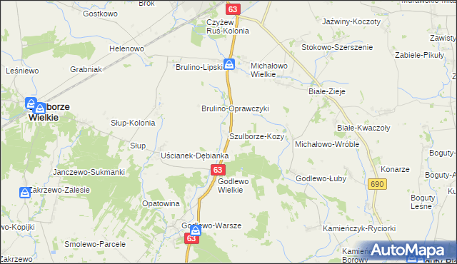 mapa Szulborze-Kozy, Szulborze-Kozy na mapie Targeo