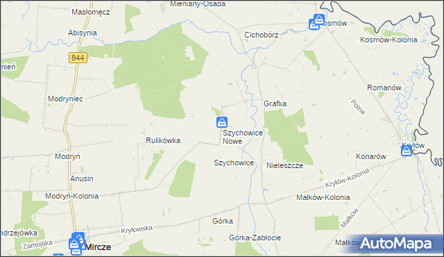 mapa Szychowice Nowe, Szychowice Nowe na mapie Targeo