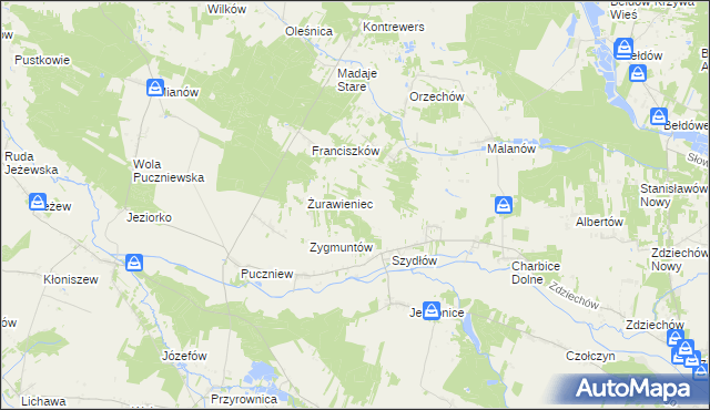 mapa Szydłówek gmina Lutomiersk, Szydłówek gmina Lutomiersk na mapie Targeo