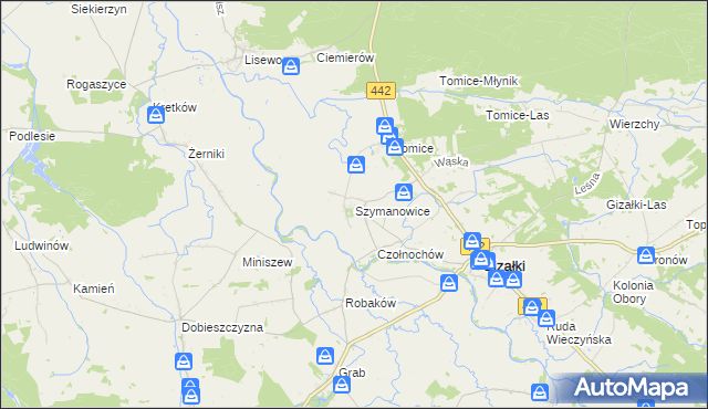mapa Szymanowice gmina Gizałki, Szymanowice gmina Gizałki na mapie Targeo