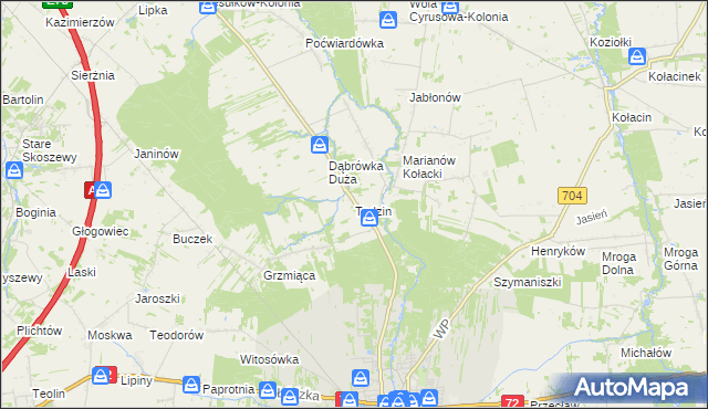 mapa Tadzin gmina Brzeziny, Tadzin gmina Brzeziny na mapie Targeo