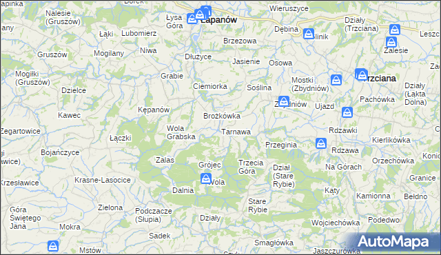 mapa Tarnawa gmina Łapanów, Tarnawa gmina Łapanów na mapie Targeo