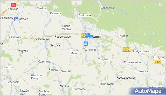 mapa Tarnowiec gmina Zawonia, Tarnowiec gmina Zawonia na mapie Targeo