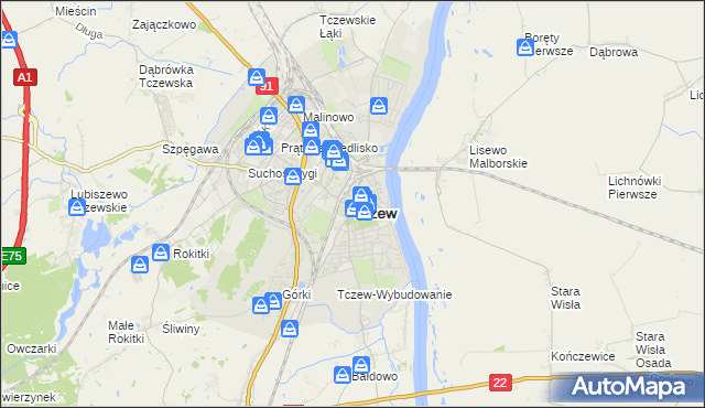 mapa Tczew, Tczew na mapie Targeo