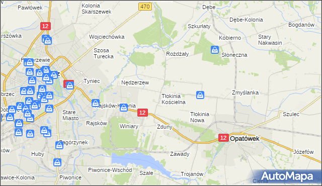 mapa Tłokinia Kościelna, Tłokinia Kościelna na mapie Targeo