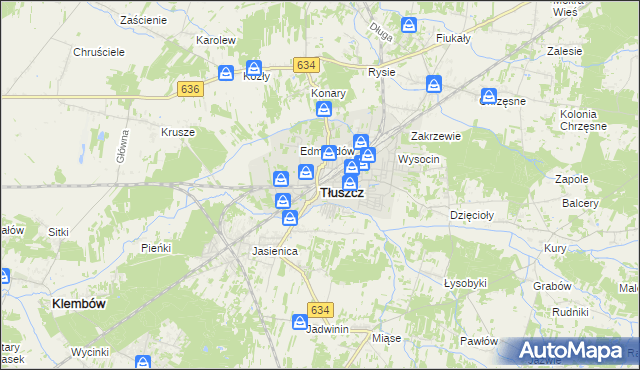 mapa Tłuszcz powiat wołomiński, Tłuszcz powiat wołomiński na mapie Targeo