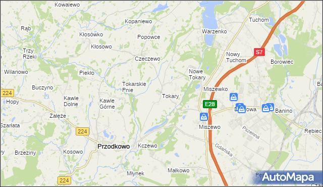 mapa Tokary gmina Przodkowo, Tokary gmina Przodkowo na mapie Targeo