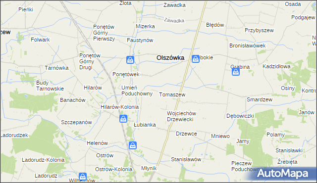 mapa Tomaszew gmina Olszówka, Tomaszew gmina Olszówka na mapie Targeo