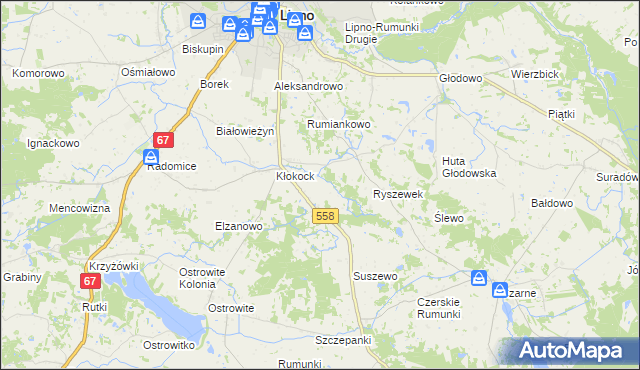 mapa Tomaszewo gmina Lipno, Tomaszewo gmina Lipno na mapie Targeo