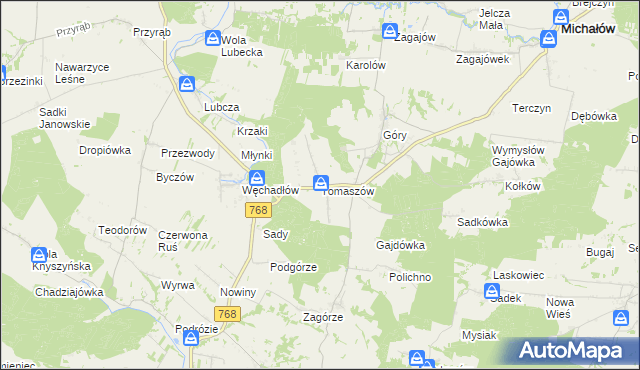 mapa Tomaszów gmina Michałów, Tomaszów gmina Michałów na mapie Targeo